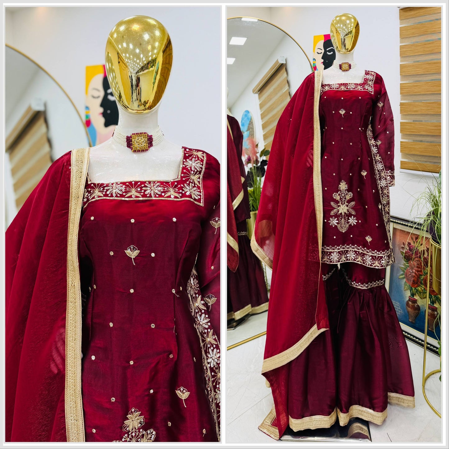 Designer Party Top Pallazo & Dupatta Set