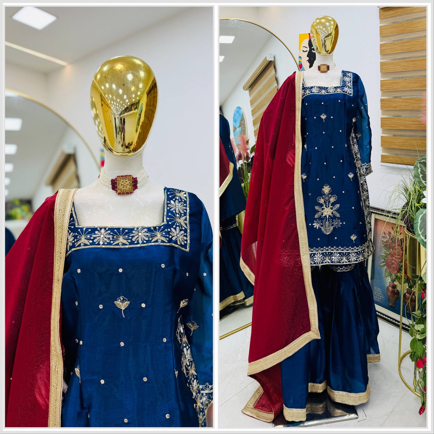 Designer Party Top Pallazo & Dupatta Set