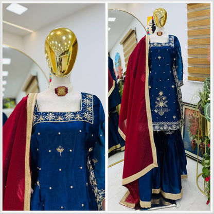 Designer Party Top Pallazo & Dupatta Set