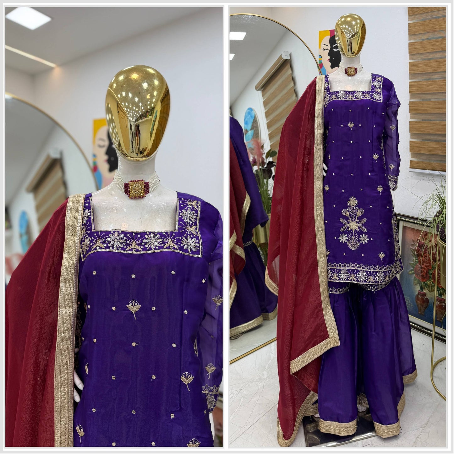 Designer Party Top Pallazo & Dupatta Set