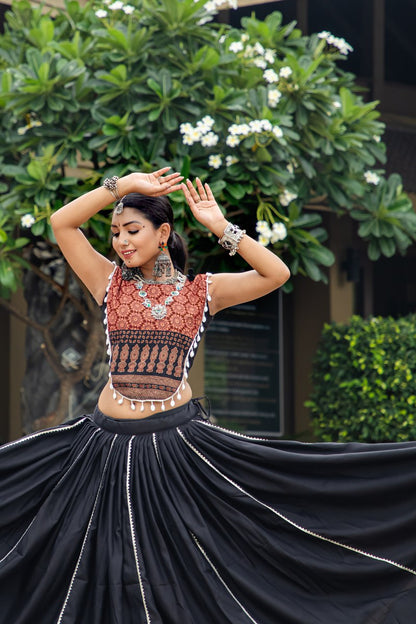 Navratri Lehenga With Pure Hand Printed Cotton Design In Your Garba Collection To Make Imperial Impressions On Garba Night