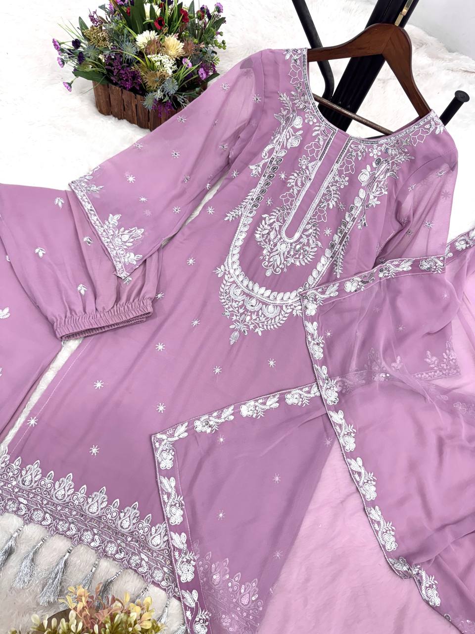 STYLISH KURTI DUPATTA WITH BEAUTIFUL PLAZZO single available wholesale