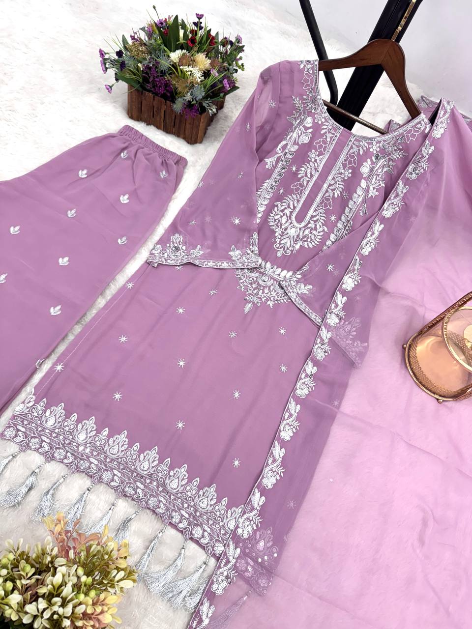STYLISH KURTI DUPATTA WITH BEAUTIFUL PLAZZO single available wholesale