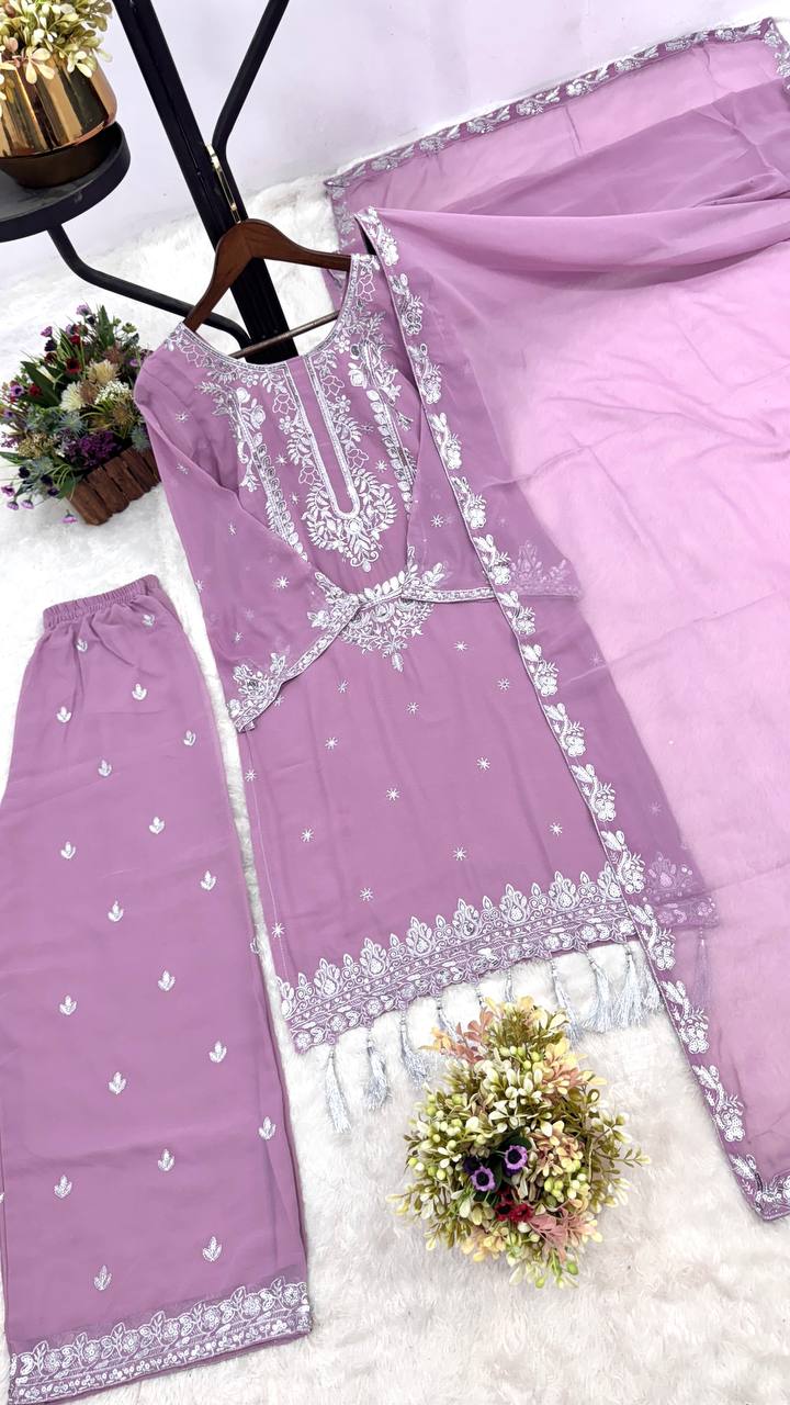 STYLISH KURTI DUPATTA WITH BEAUTIFUL PLAZZO single available wholesale