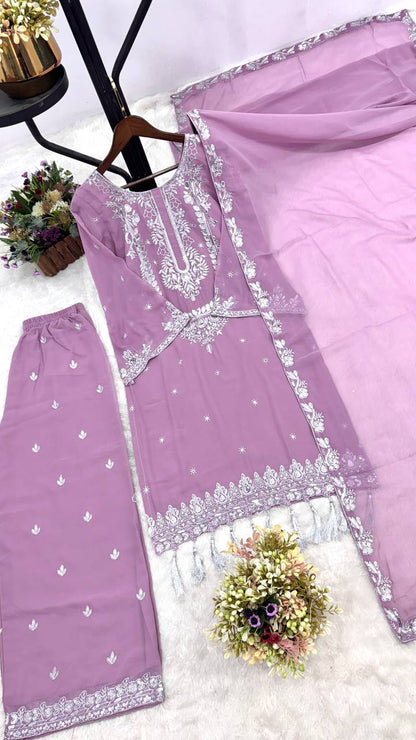 STYLISH KURTI DUPATTA WITH BEAUTIFUL PLAZZO single available wholesale