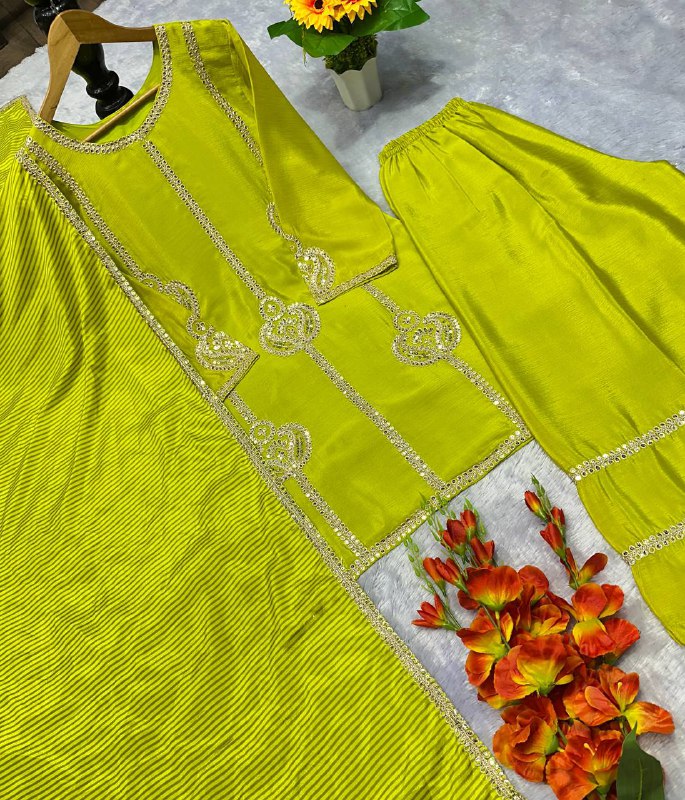 Designer Party Wear Look Chinon Silk Top-Plazzo And Duppata Set Ready To Wear