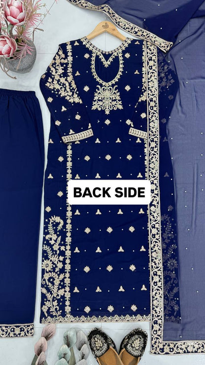 NEW DESIGNER  EID SPECIAL HEAVY CHINE  SEQUENCE WORK 3 PIS SUIT SET