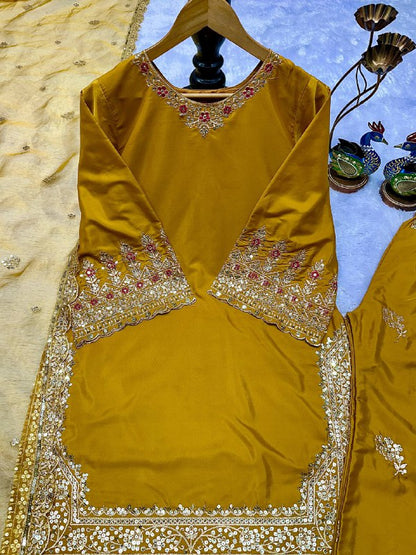 PARTY WEAR TOP AND PLAZO . WITH FANCY DUPPATA AND EMBROIDERY WORK