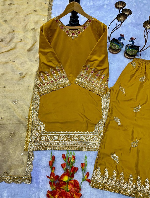 PARTY WEAR TOP AND PLAZO . WITH FANCY DUPPATA AND EMBROIDERY WORK