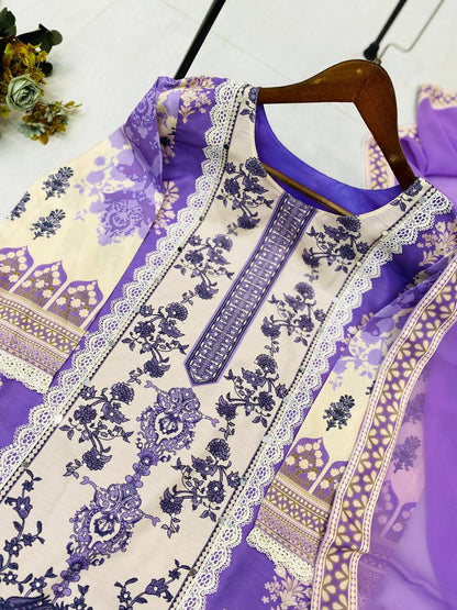 DESIGNER WEAR PRINTED KURTA PANT SUIT IN THREE PIECE WITH REAL MIRROR WORK