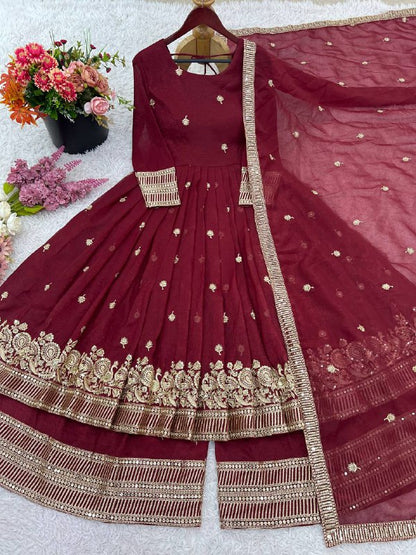 Elegant Heavy Embroidered Sequence Work Set suit salwar plazo