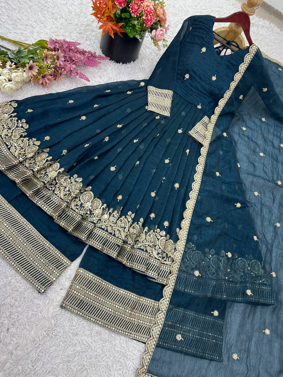 Elegant Heavy Embroidered Sequence Work Set suit salwar plazo