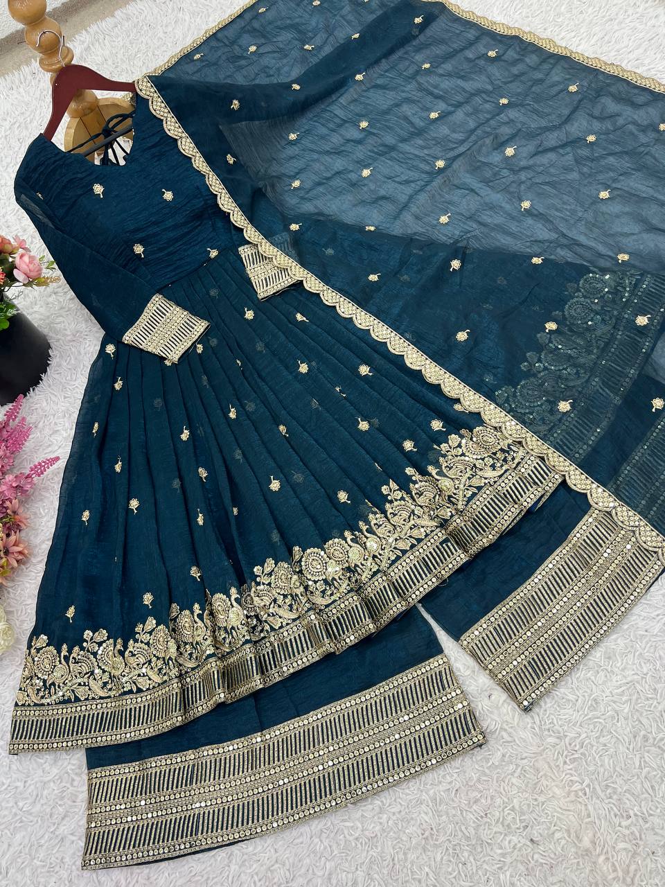 Elegant Heavy Embroidered Sequence Work Set suit salwar plazo