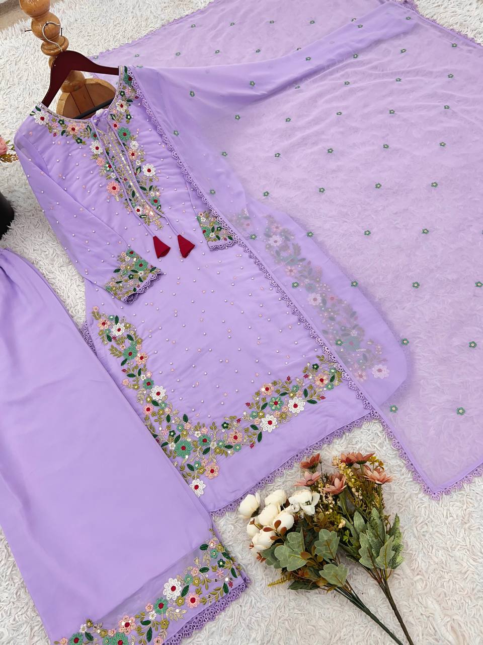 Designer Party Wear Look Top-Plazzo and Dupatta With Heavy Embroidery Work