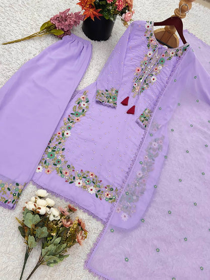 Designer Party Wear Look Top-Plazzo and Dupatta With Heavy Embroidery Work