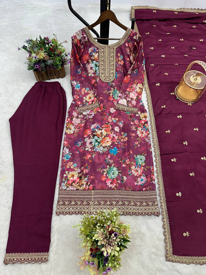 NEW READY TO WEAR COLLECTION FANCY DESIGN WITH DIGITAL PRINTED TOP - PENT WITH  DUPATTA