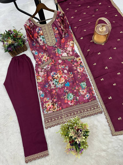NEW READY TO WEAR COLLECTION FANCY DESIGN WITH DIGITAL PRINTED TOP - PENT WITH  DUPATTA