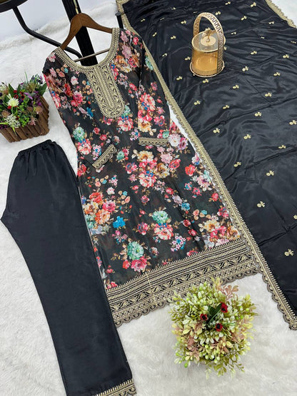 NEW READY TO WEAR COLLECTION FANCY DESIGN WITH DIGITAL PRINTED TOP - PENT WITH  DUPATTA
