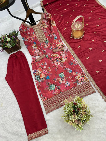 NEW READY TO WEAR COLLECTION FANCY DESIGN WITH DIGITAL PRINTED TOP - PENT WITH  DUPATTA
