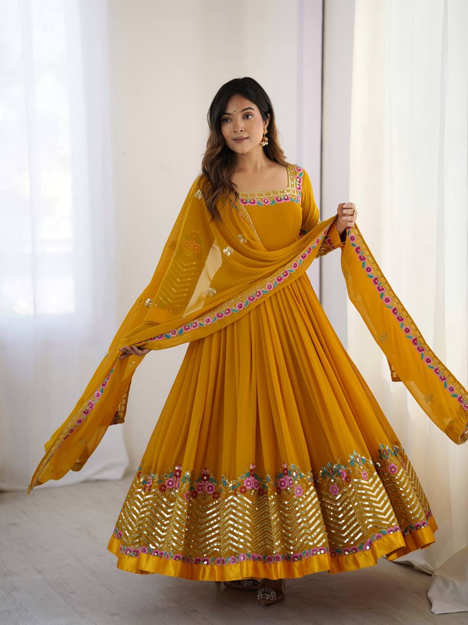 Heavy Designer Party Wear Look Gown-Dupatta in Heavy Multy Thread Embroidery Sequence Work