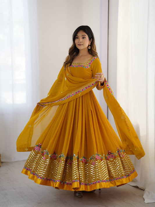 Heavy Designer Party Wear Look Gown-Dupatta in Heavy Multy Thread Embroidery Sequence Work