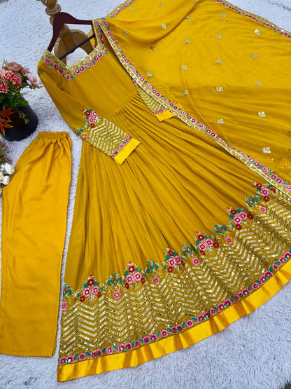 Heavy Designer Party Wear Look Gown-Dupatta in Heavy Multy Thread Embroidery Sequence Work