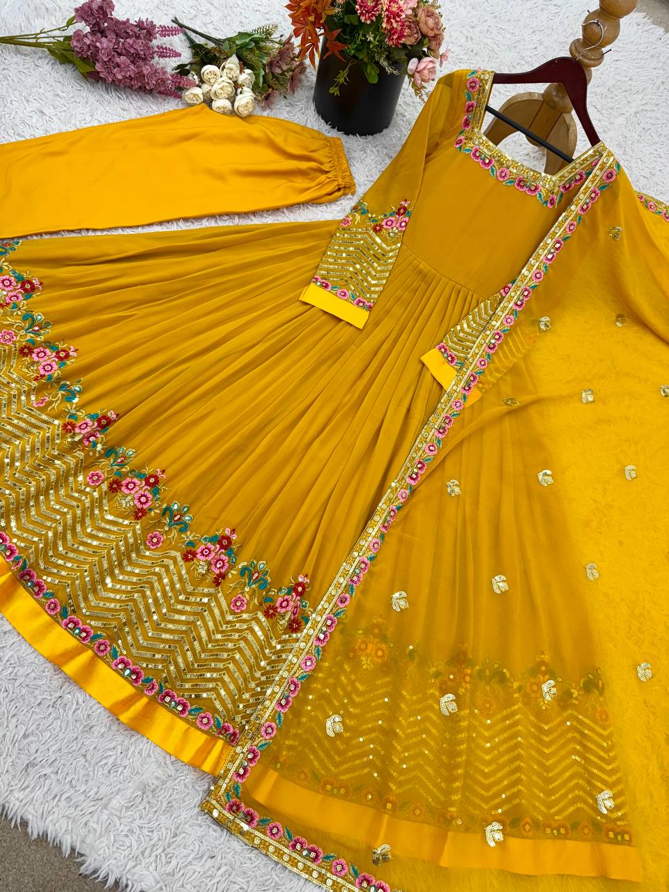 Heavy Designer Party Wear Look Gown-Dupatta in Heavy Multy Thread Embroidery Sequence Work
