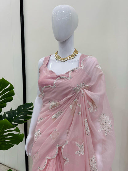 beautiful Designer Saree on Zimmy Chu Febric with Thred & 9MM Sequnce work and Blouse on also Zinmy Chu Febric.