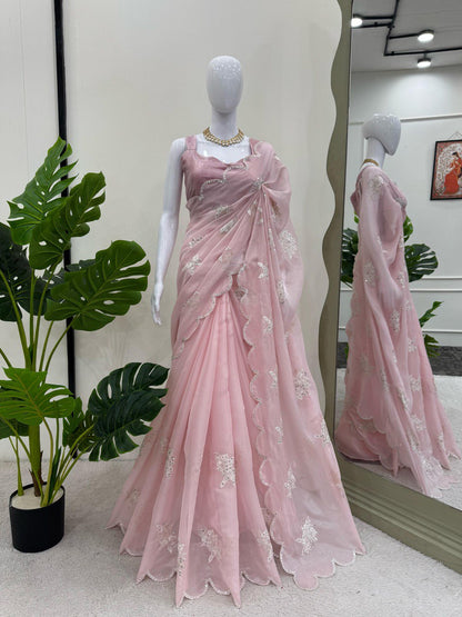 beautiful Designer Saree on Zimmy Chu Febric with Thred & 9MM Sequnce work and Blouse on also Zinmy Chu Febric.