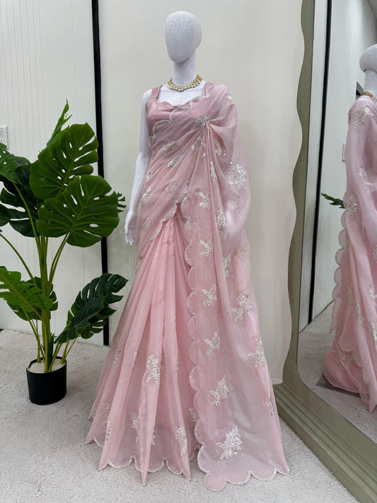beautiful Designer Saree on Zimmy Chu Febric with Thred & 9MM Sequnce work and Blouse on also Zinmy Chu Febric.