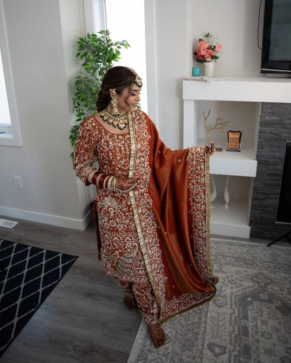 New Designer Long Panjabi Suit Top , Pant and Dupptta In Fancy Style