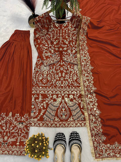 New Designer Long Panjabi Suit Top , Pant and Dupptta In Fancy Style