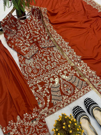 New Designer Long Panjabi Suit Top , Pant and Dupptta In Fancy Style