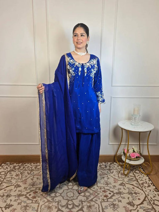 DESIGNER AND MOST TRENDING FARSI SALWAR SUIT IN THREE PIECE WITH EMBROIDERY WORK