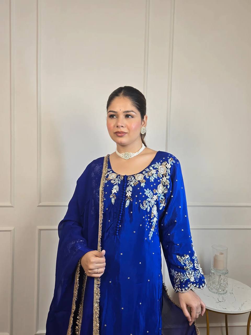 DESIGNER AND MOST TRENDING FARSI SALWAR SUIT IN THREE PIECE WITH EMBROIDERY WORK