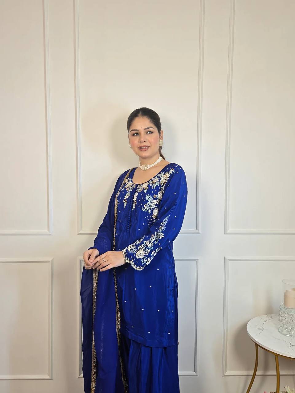 DESIGNER AND MOST TRENDING FARSI SALWAR SUIT IN THREE PIECE WITH EMBROIDERY WORK