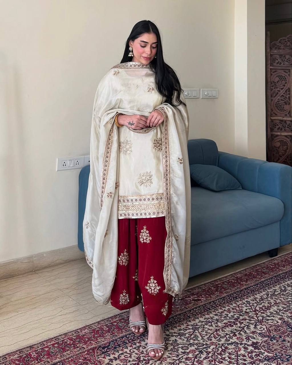 Party Wear Look Top-Bottom and Dupatta With Heavy Embroidery Work