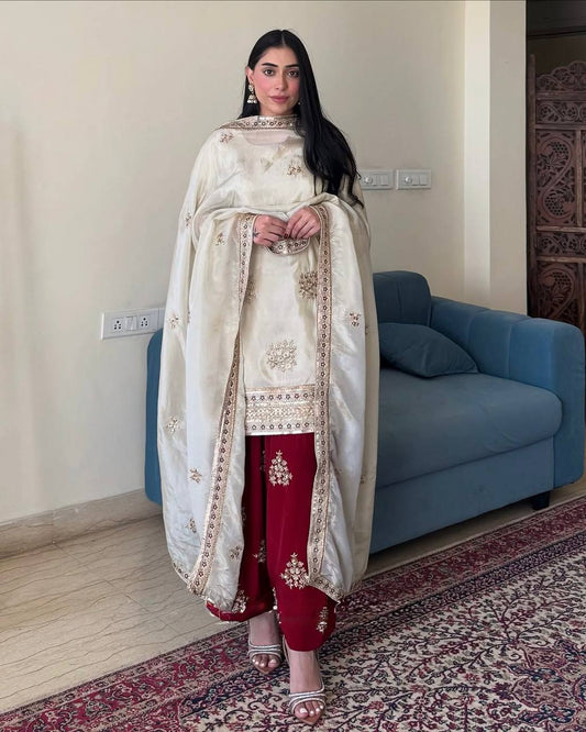 Party Wear Look Top-Bottom and Dupatta With Heavy Embroidery Work