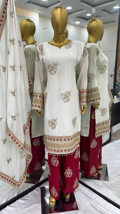 Party Wear Look Top-Bottom and Dupatta With Heavy Embroidery Work