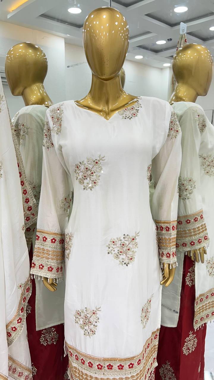 Party Wear Look Top-Bottom and Dupatta With Heavy Embroidery Work