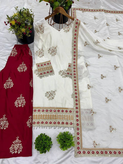 Party Wear Look Top-Bottom and Dupatta With Heavy Embroidery Work