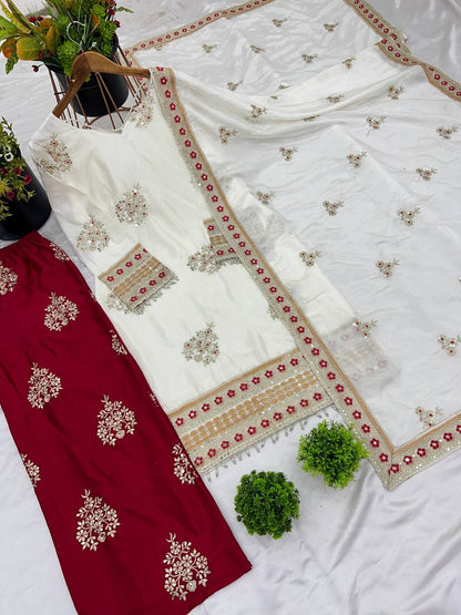 Party Wear Look Top-Bottom and Dupatta With Heavy Embroidery Work