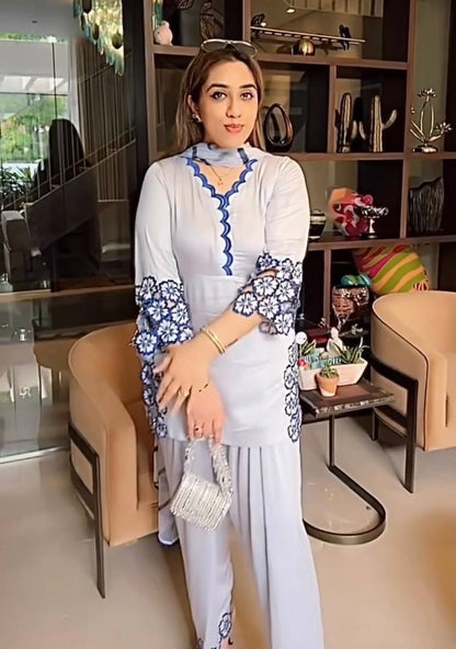 PARTY WEAR  TOP AND FARSI SALVAR . WITH FANCY DUPPATA AND EMBROIDERY WORK