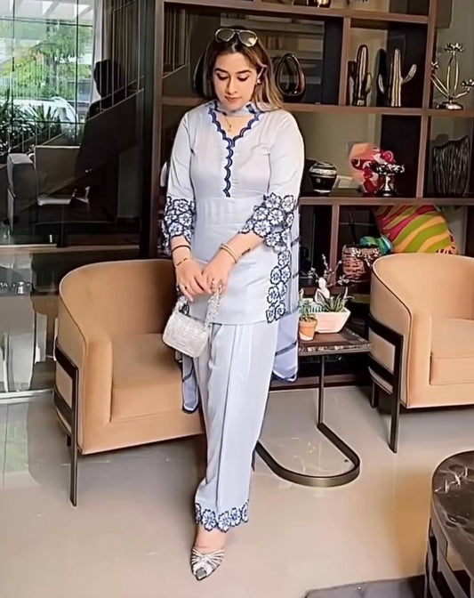 PARTY WEAR  TOP AND FARSI SALVAR . WITH FANCY DUPPATA AND EMBROIDERY WORK