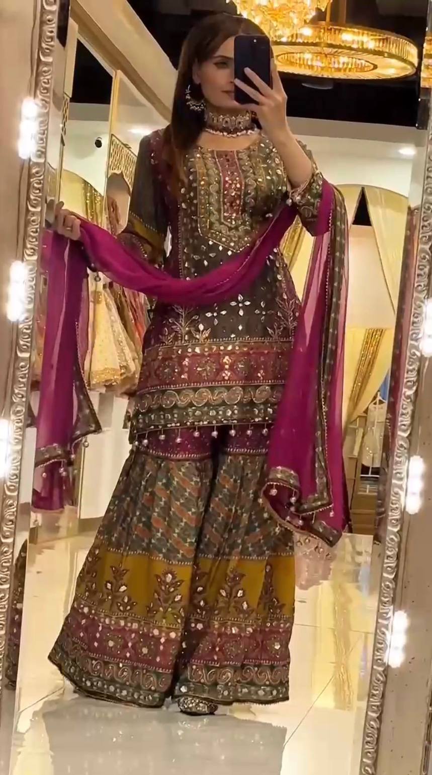 NEW ĐĚSIGNER PARTY WEAR TOP ANDPLAZZO. WITH FANCY DUPPATA WITH  EMBROIDERY WORK