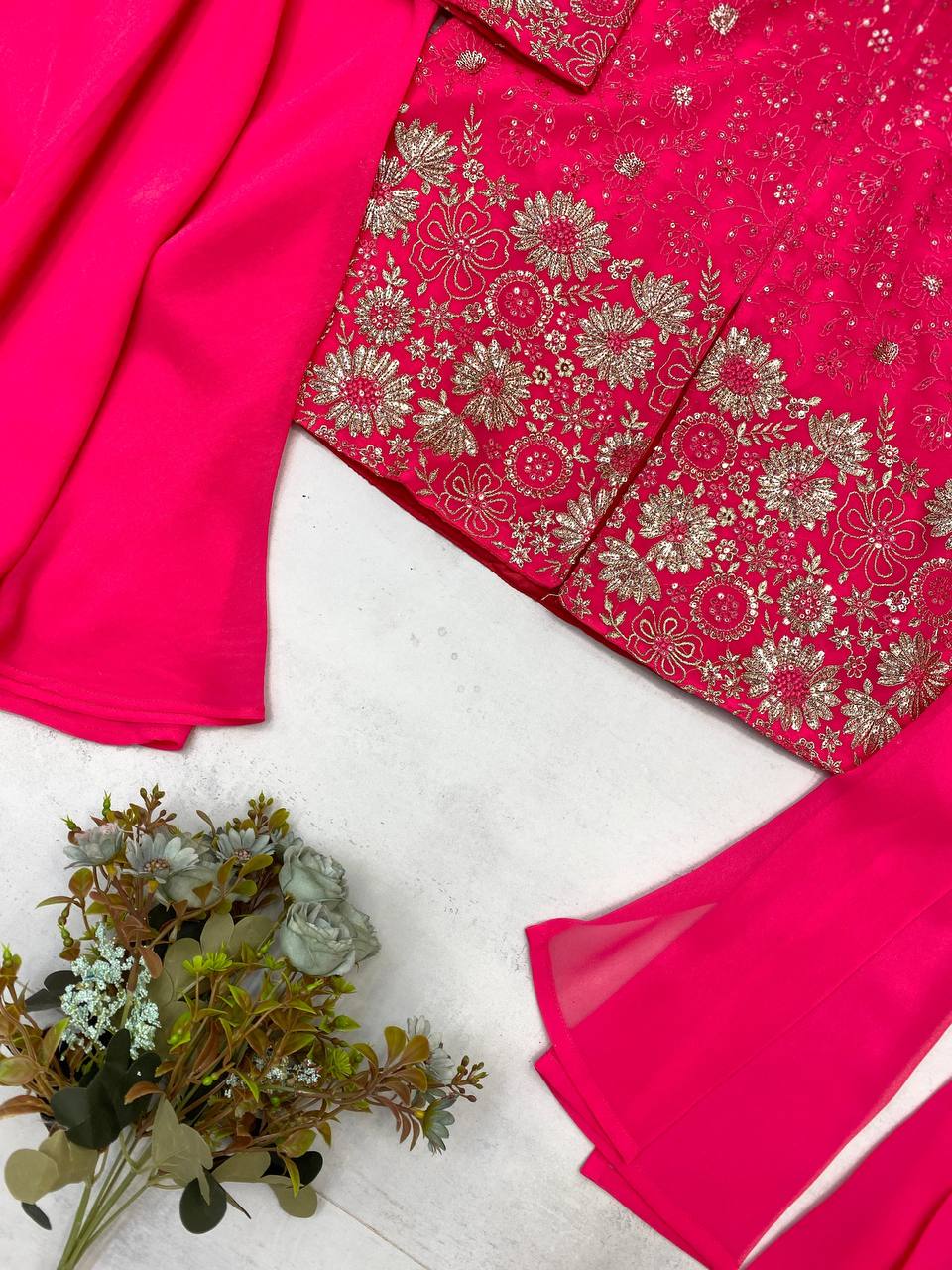 DESIGNER TRENDING TOP WITH SEQUENCE EMBROIDERY WORK WITH CIRCULAR PLAZZO AND DUPATTA
