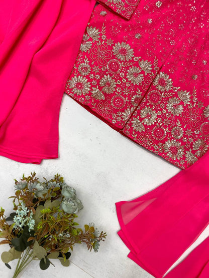 DESIGNER TRENDING TOP WITH SEQUENCE EMBROIDERY WORK WITH CIRCULAR PLAZZO AND DUPATTA