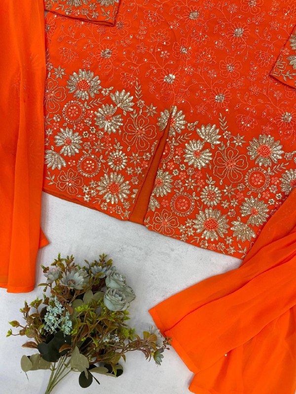 DESIGNER TRENDING TOP WITH SEQUENCE EMBROIDERY WORK WITH CIRCULAR PLAZZO AND DUPATTA