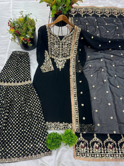 New Designer Party Wear Look Top-Plazzo and Dupatta With Heavy Embroidery Work