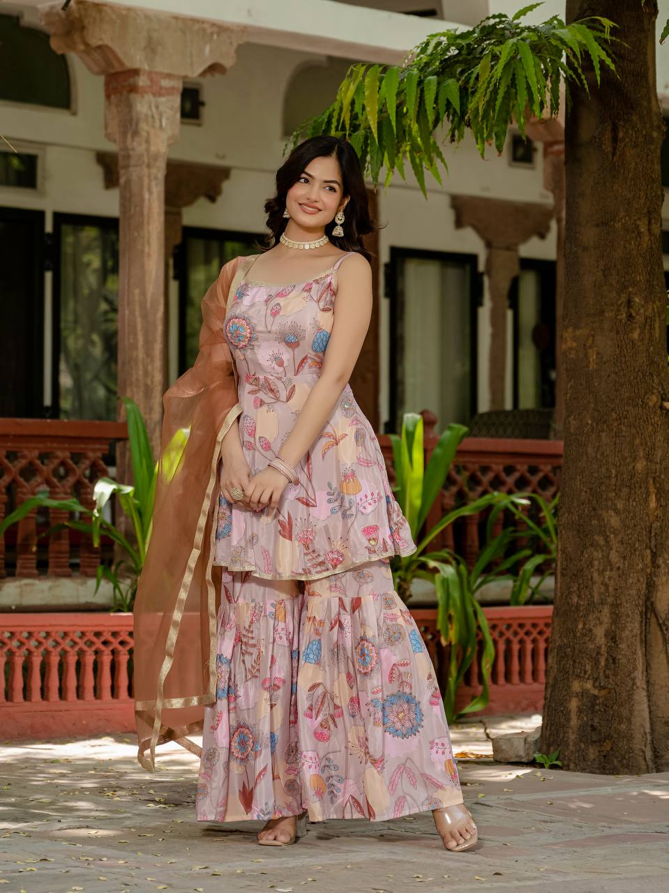 EXCLUSIVE 3 PIECES KURTI, PLAZZO & DUPATTA IS COMING WITH HAND WORK AND FANCY LACE BORDER